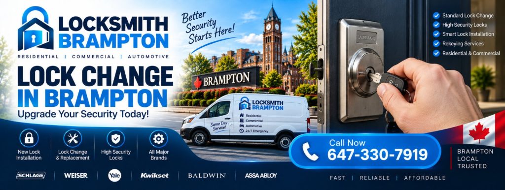 Lock change in Brampton: new high-security deadbolt being installed and tested with a key