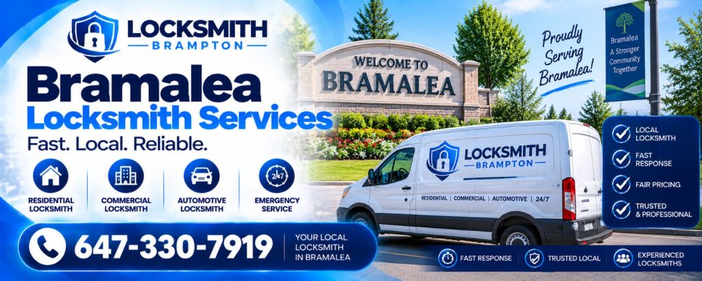 Locksmith Bramalea: locksmith service van parked by the Welcome to Bramalea sign