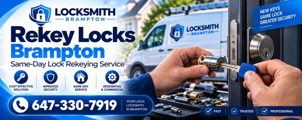Rekey Locks Brampton: locksmith rekeying a lock cylinder with new pins