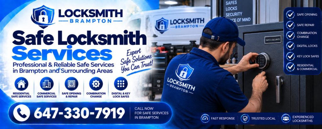 Safe Locksmith Brampton: technician opening a digital keypad safe